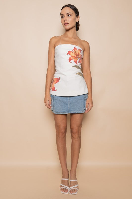 Floral Postcard Strapless Tube Top