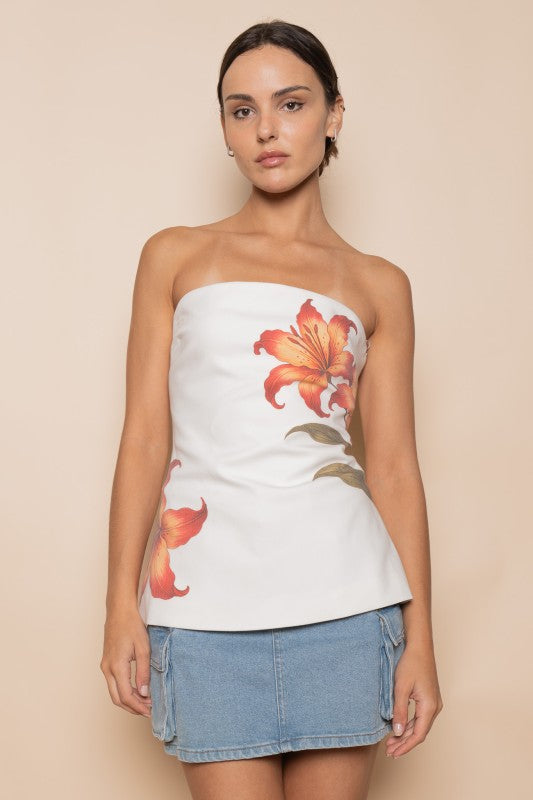 Floral Postcard Strapless Tube Top