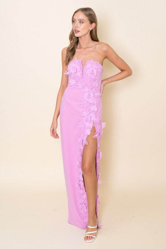 Éloise Floral Appliqué Column Maxi Dress