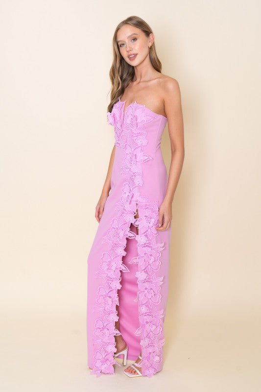 Éloise Floral Appliqué Column Maxi Dress