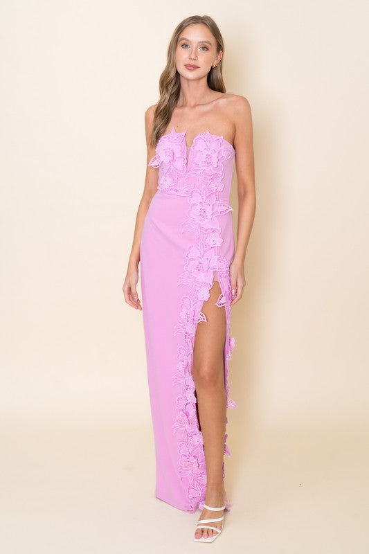 Éloise Floral Appliqué Column Maxi Dress