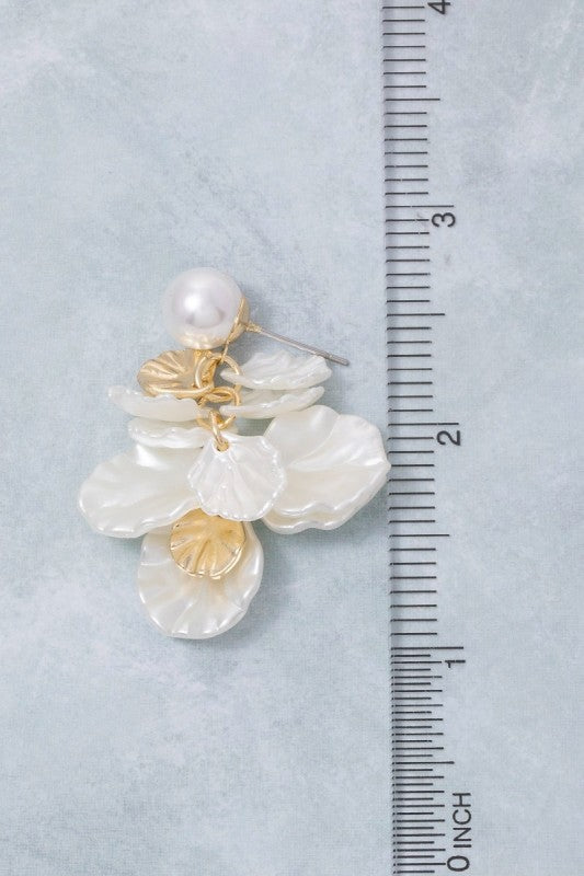 Pearl And Petals Cluster Dangle Earrings