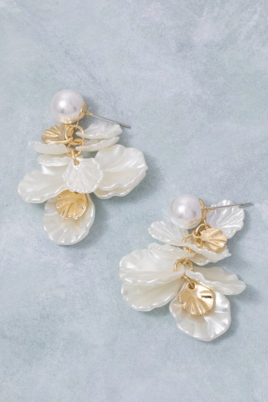 Pearl And Petals Cluster Dangle Earrings