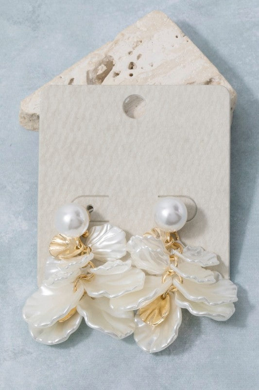 Pearl And Petals Cluster Dangle Earrings