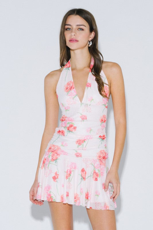 Petals & Prosecco Halter Mini Dress