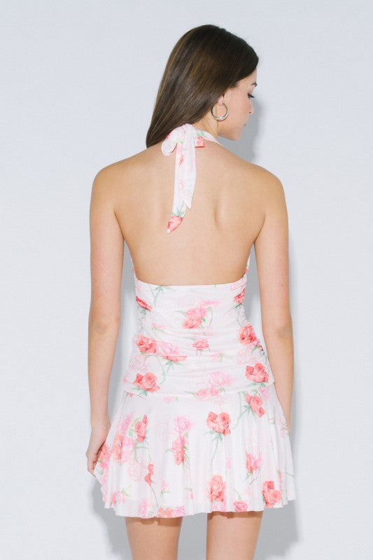Petals & Prosecco Halter Mini Dress