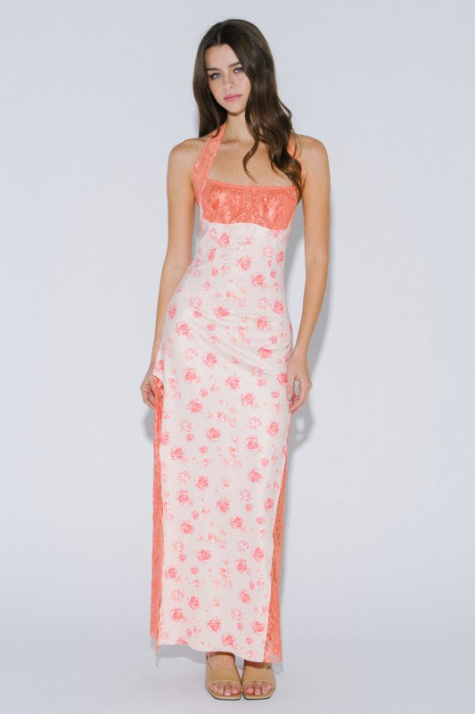 Peach Bellini Halter Maxi Dress