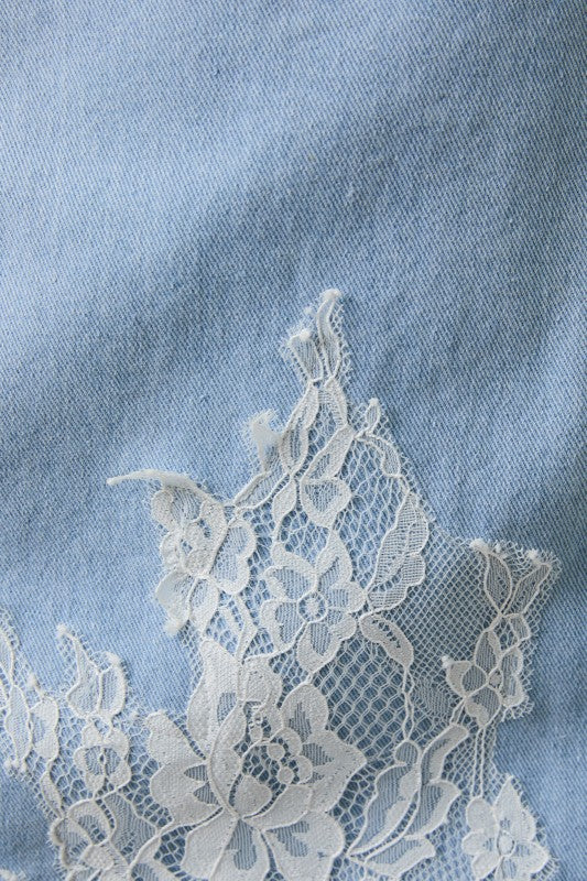 Tube Top Denim Dress With Lace Trim