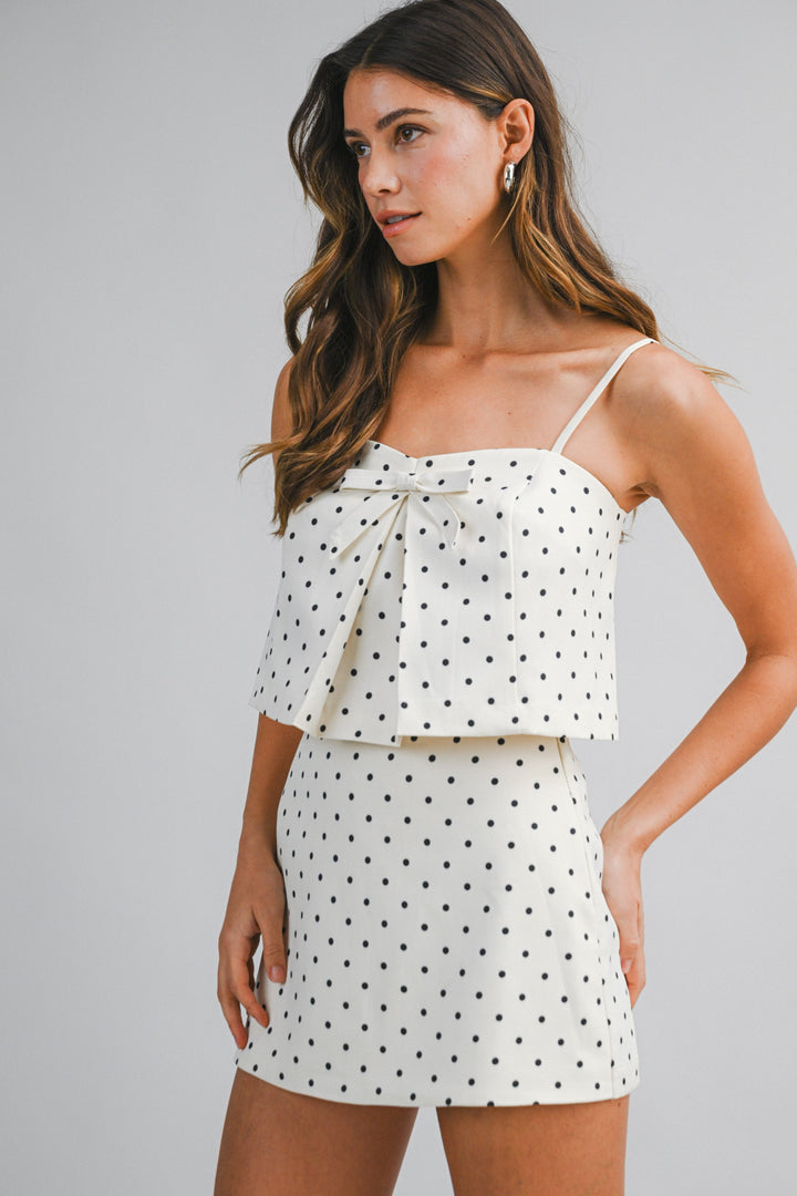 Sweetest Spot Polka Dot Bow Crop Top Skort Set White