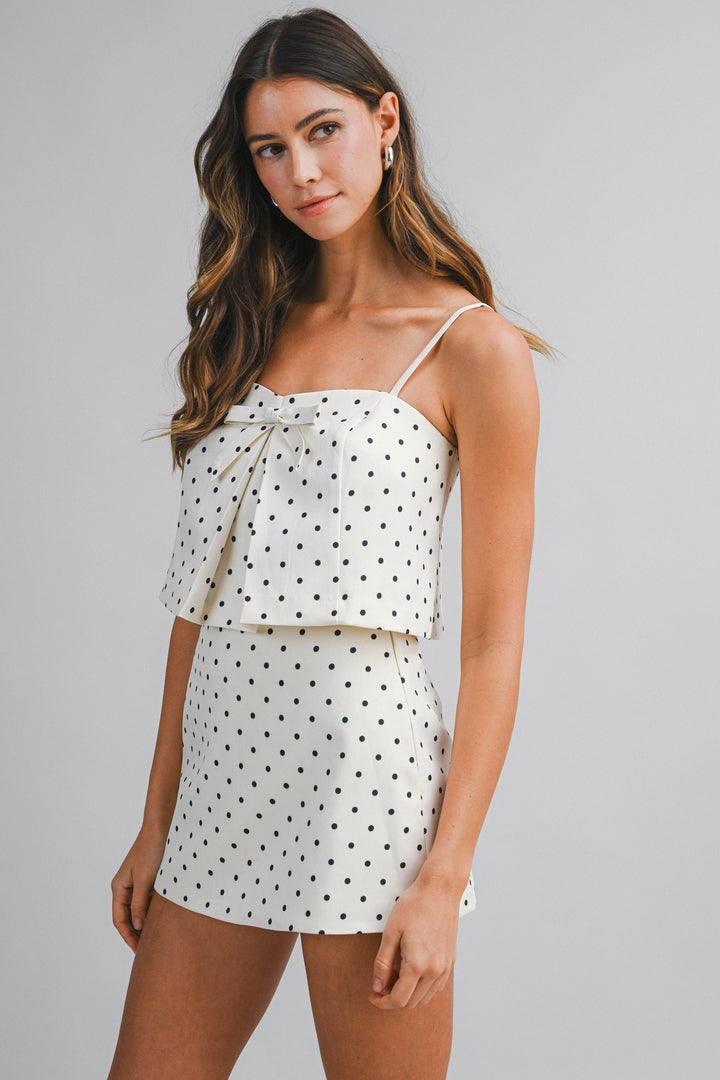 Sweetest Spot Polka Dot Bow Crop Top Skort Set White