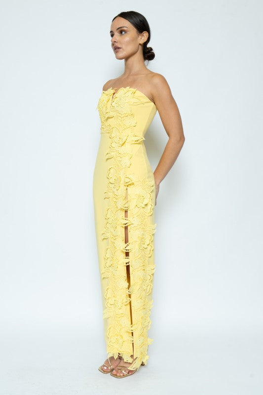 Éloise Floral Appliqué Column Maxi Dress