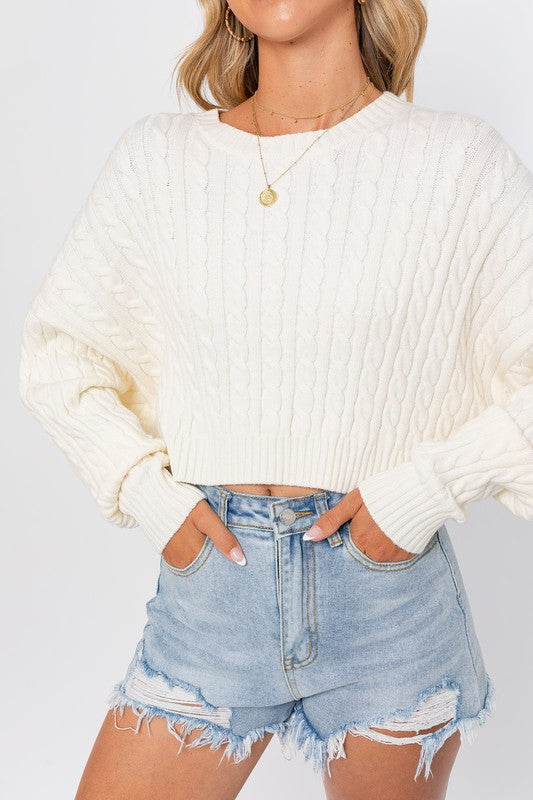 Stay Cozy Cropped Cable Knit Sweater - Medium - Final Sale