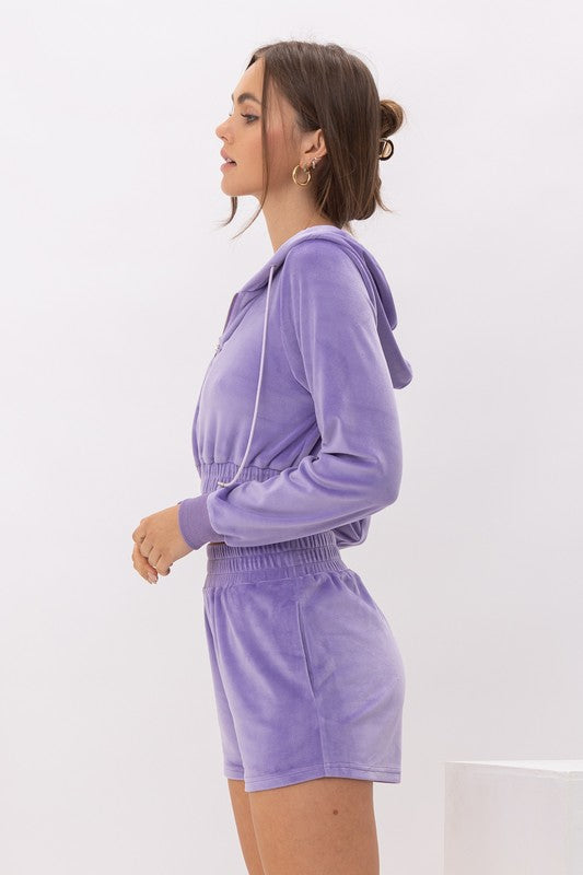 Lavender Lush Velour Waist Banding Shorts - Final Sale