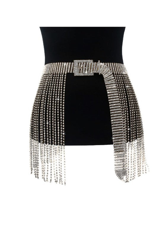 Dripping with Diamonds Festival Rhinestone Buckle Fringe Belt