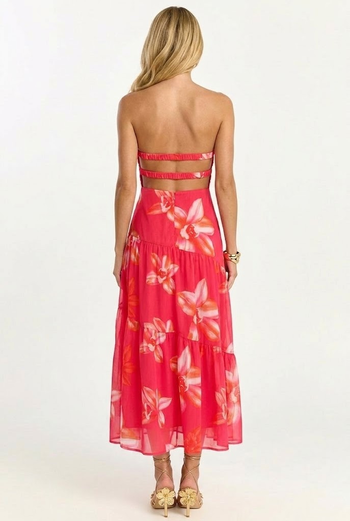 Bloom Vista Strapless Midi Dress