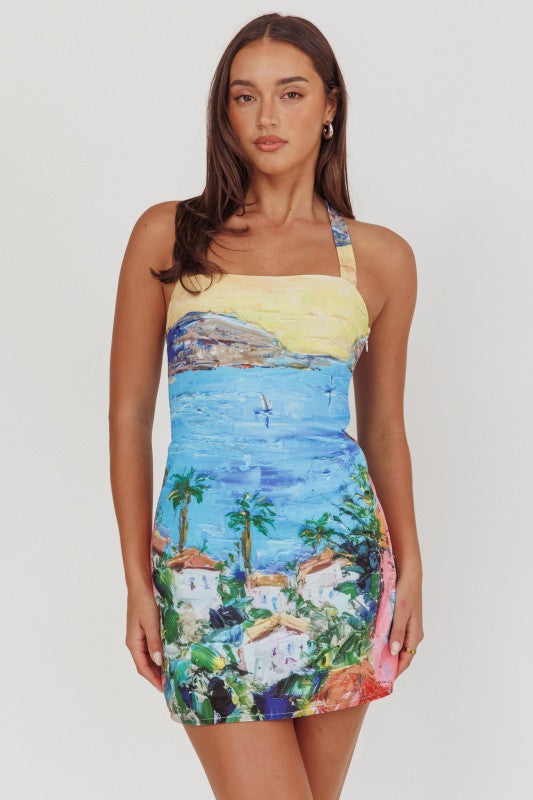 Postcard from Paradise Halter Mini Dress