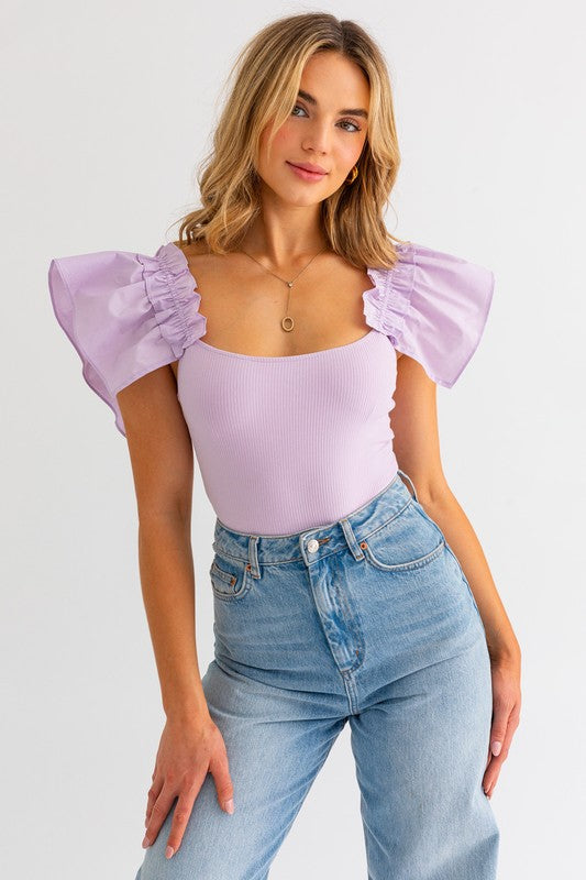 Lavender Ruffle Sleeve Bodysuit