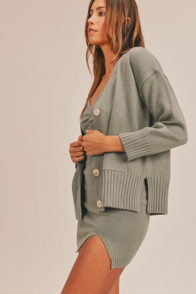 Cozy Babe Knit Three-Piece Sweater Set - Olive - Final Sale