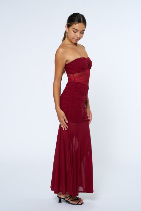 Slay Bells Mesh Cut Out Lace Maxi Dress