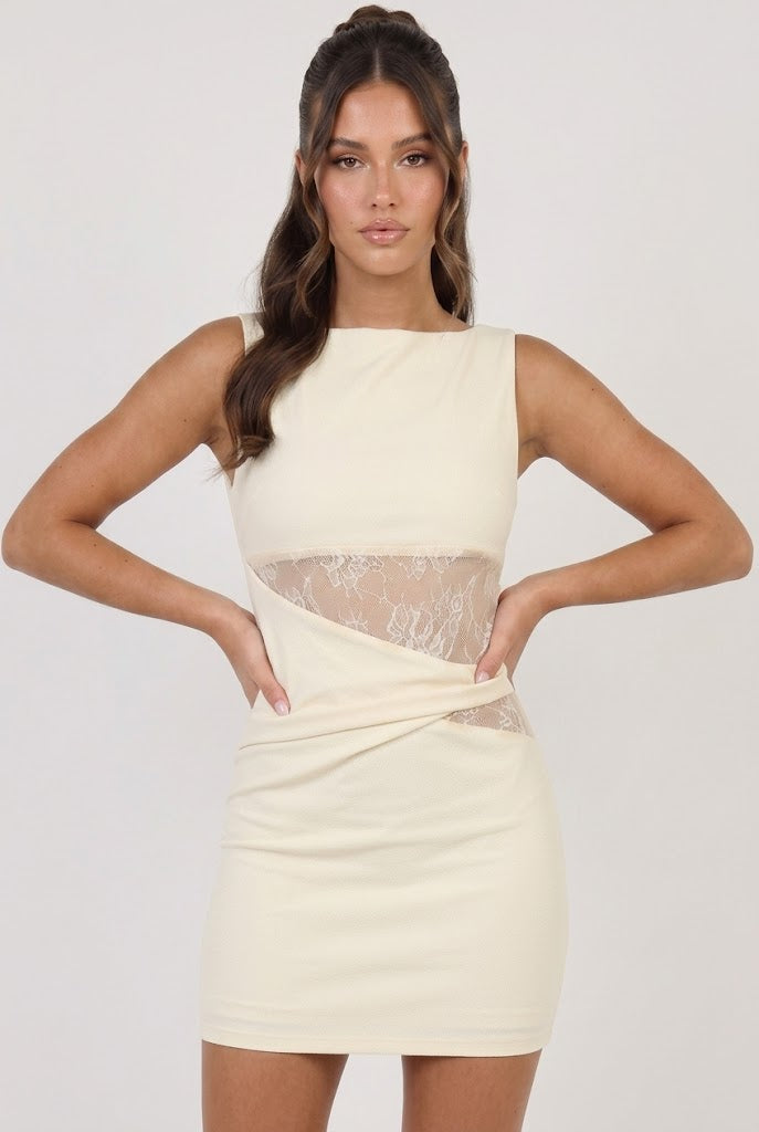 Lemon Chiffon Lace Mini Dress