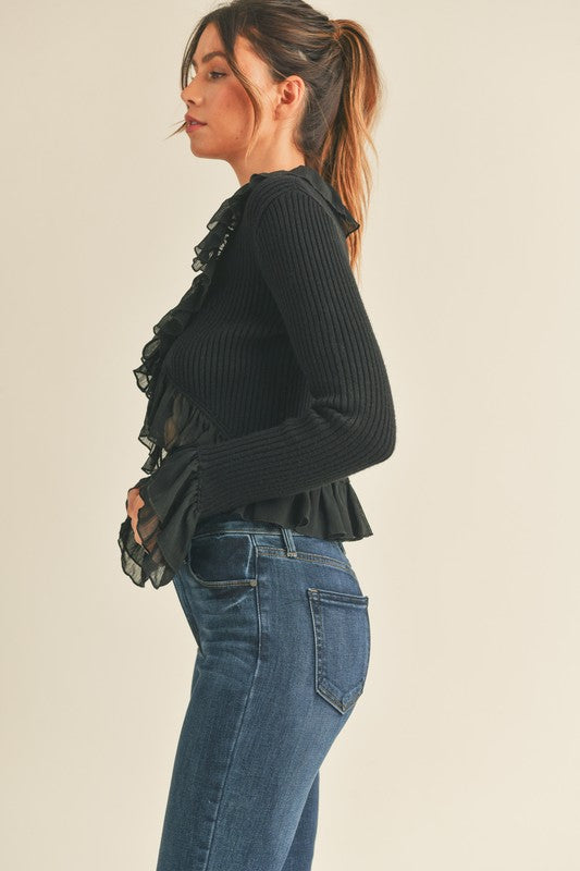 Fresh and Fancy Ruffle Long Sleeve Top - Small - Final Sale