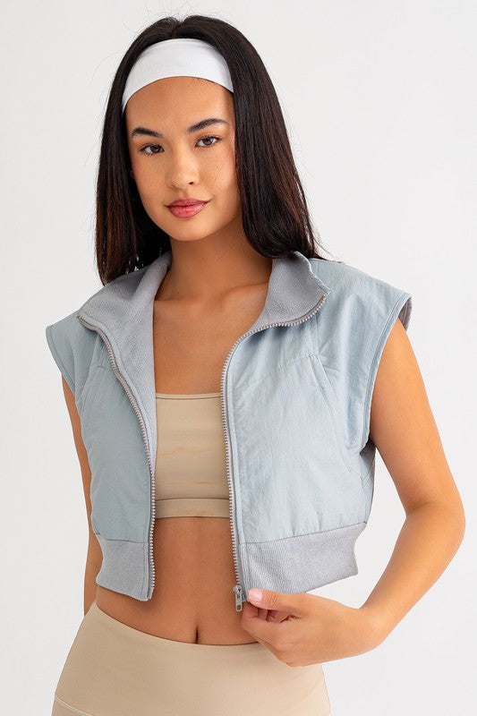 Power Play Sleeveless Crop Vest Jacket