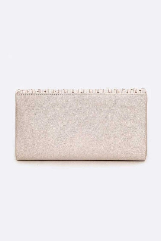 Crystal Pave Pleated Satin Envelope Clutch - Champagne