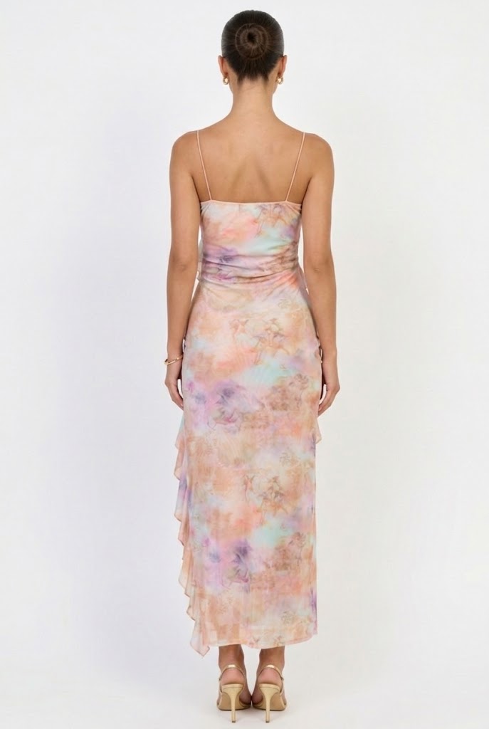 Cherub Party Mesh Ruffle Maxi Dress