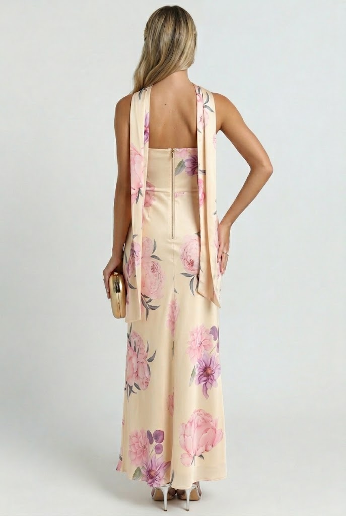 Chic Blooms Satin Maxi Dress