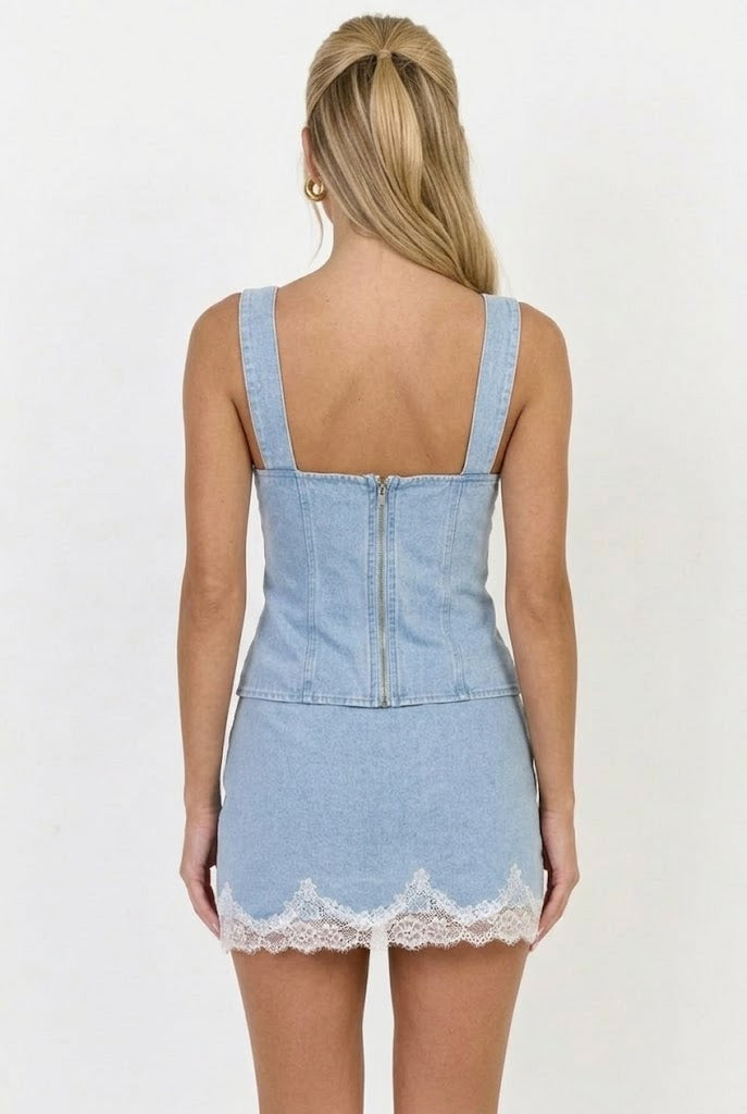 Porcelain Lace Denim Top