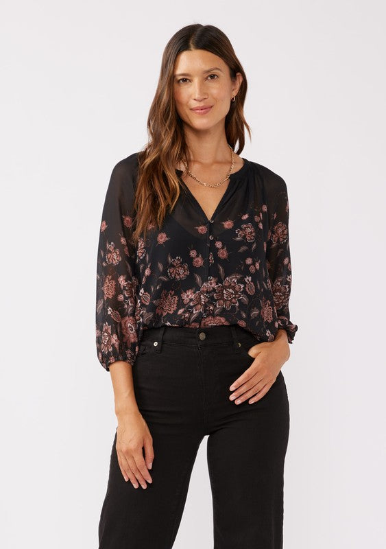 Fall Florals Button Down Blouse Top