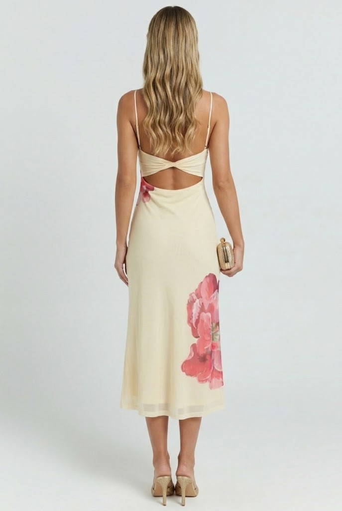 Paradise Glow Mesh Midi Dress