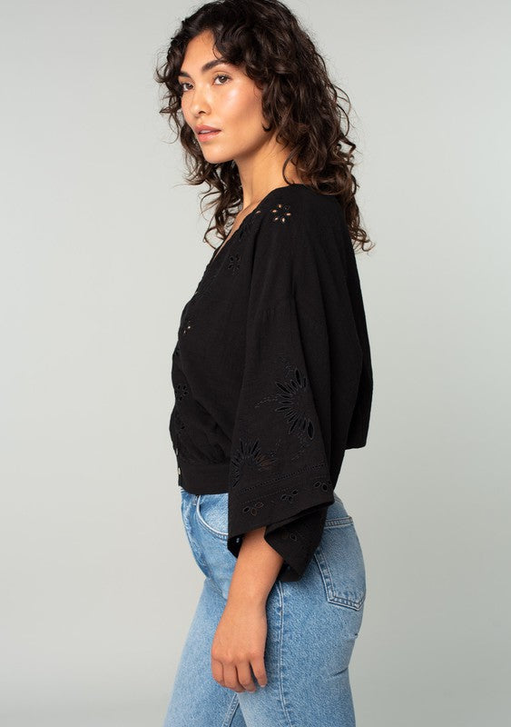 Along The Coast Eyelet Embroidered Blouse Top