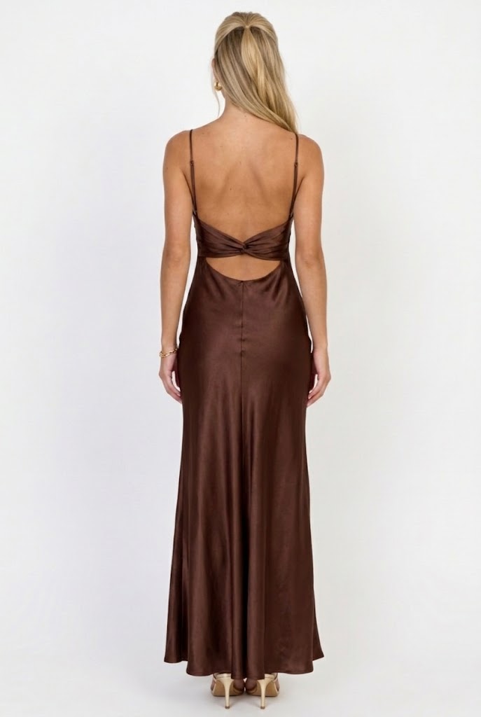 Nerida Twist Back Satin Maxi Dress