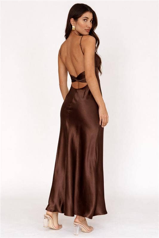 Nerida Twist Back Satin Maxi Dress