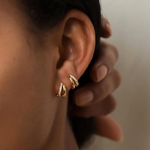 Small Gold Cubic Zirconia Huggie Hoop Earrings