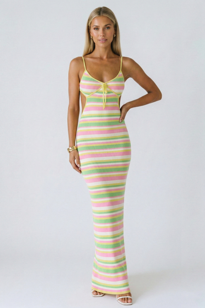 Party Poolside Striped Maxi Dress