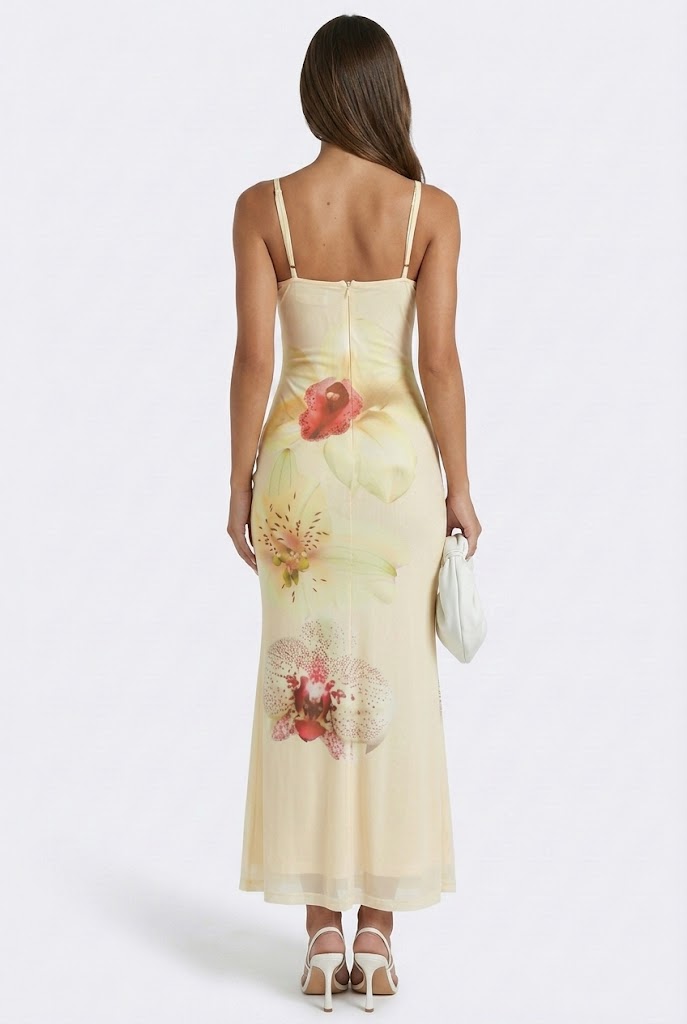Petal Night Mesh Maxi Dress