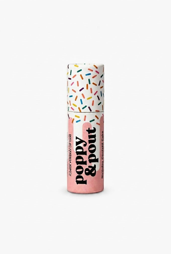 Poppy & Pout Birthday Confetti Cake Pink Lip Balm