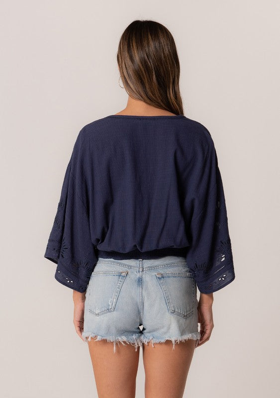 Along The Coast Eyelet Embroidered Blouse Top