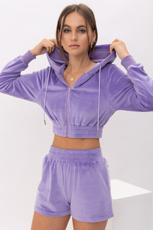 Lavender Lush Velour Waist Banding Shorts - Final Sale
