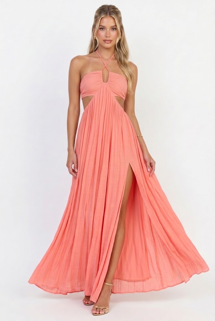 Coral Halter Maxi Dress