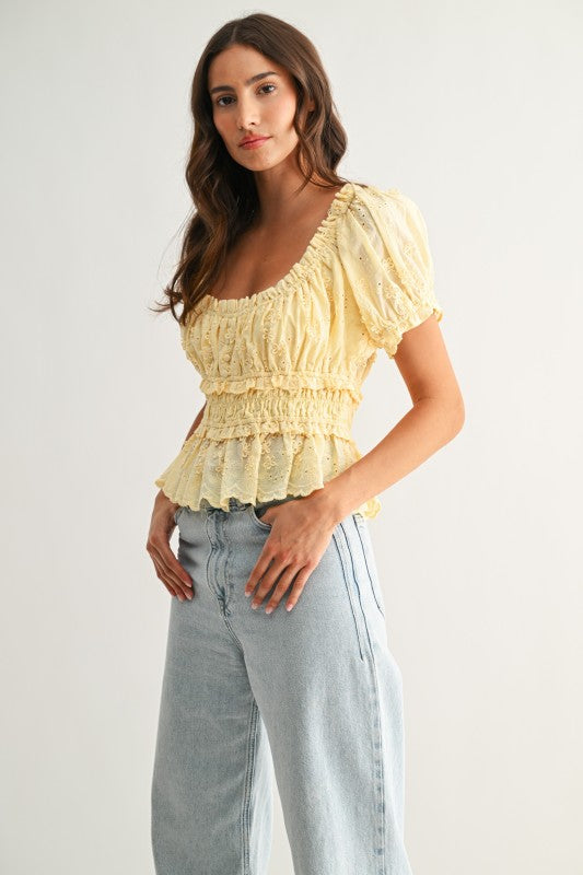 Limoncella Embroidered Peplum Blouse