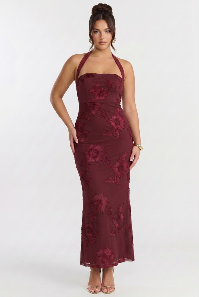 Bordeaux Nights Floral Midi Dress