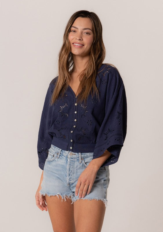 Along The Coast Eyelet Embroidered Blouse Top