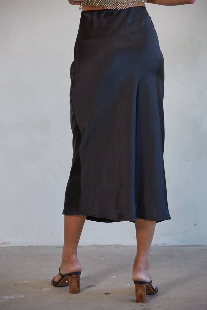 Almost Evening Satin Midi Skirt