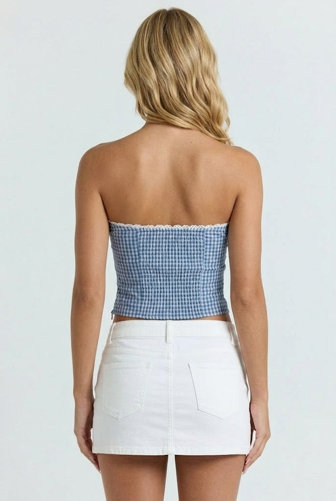 Delmare Gingham Button Front Top