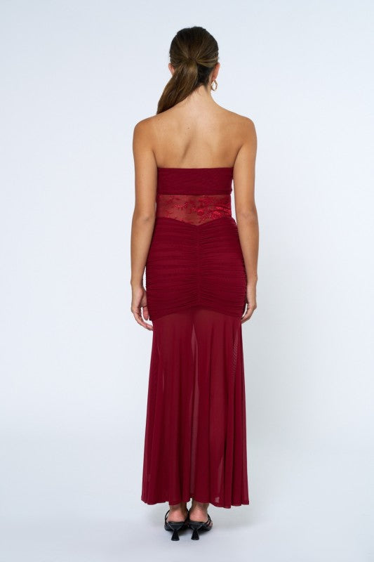 Slay Bells Mesh Cut Out Lace Maxi Dress