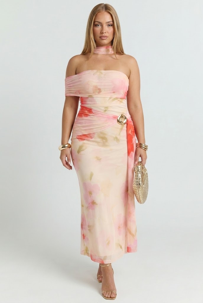 Peonies Floating in the Fountain Midi Dress