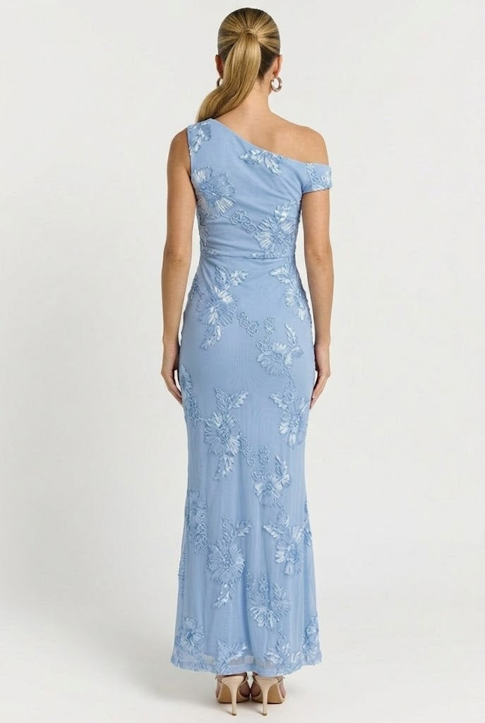 Blue Hydrangea Evening Maxi Dress